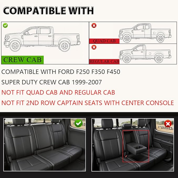 PIT66 Floor Mats Cargo Liners Compatible with Ford F250 F350 Super Duty CrewCab Models 1999-2007 (Heavy Duty) 3-Piece Premium All Weather Automotive TPE Liners