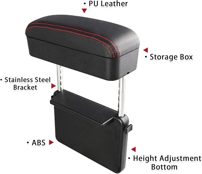SKTU Auto Car Armrest Extender Support Elbow & Forearm Arm Wrist Rest Support Adjustable Height Comfort Pad Universal Fit for Most Car Models Center Console (Red with Organizer)