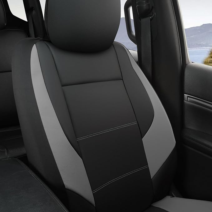 GIANT PANDA Front Car Seat Cover for Jeep, Leather Bucket Seat Covers Custom Fit Jeep Grand Cherokee Wrangler Compass Gladiator Wagoneer Renegade Liberty Patriot (Grey+Black)