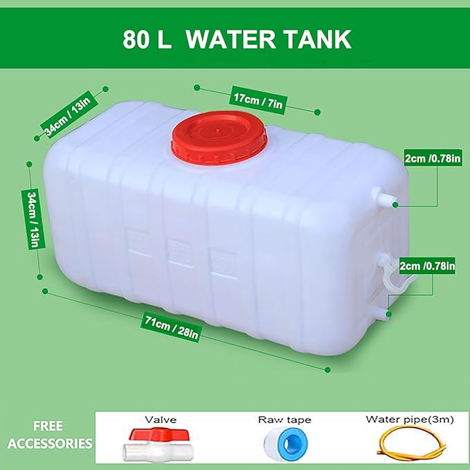 Plastic Portable Water Tank with Spigot for Camping Large Capacity Water Storage Tank Water Container for Emergency Storage Household Outdoor Camping RV Self-Driving(Size:80L/21gallon)