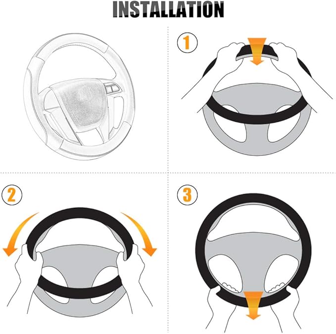 SEG Direct Car Steering Wheel Cover Small Size for Prius Civic Model 3 Model Y Camaro Rogue with 14-14 1/4 inches Outer Diameter, Black and White Mirofiber Leather