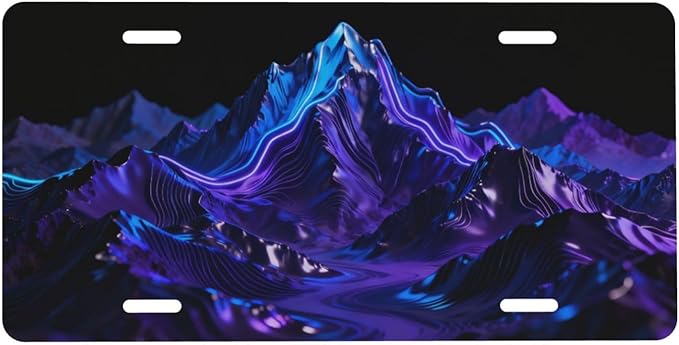 Mountains Neon Lights Front License Plate Car Decorative License Plates Aluminum Metal Decor Accessory Novelty Vanity Tag Cover with 4 Holes for Men Women 6" X 12"