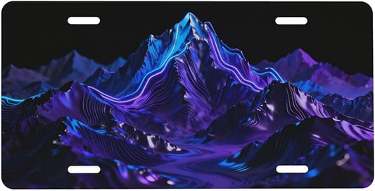 Mountains Neon Lights Front License Plate Car Decorative License Plates Aluminum Metal Decor Accessory Novelty Vanity Tag Cover with 4 Holes for Men Women 6" X 12"
