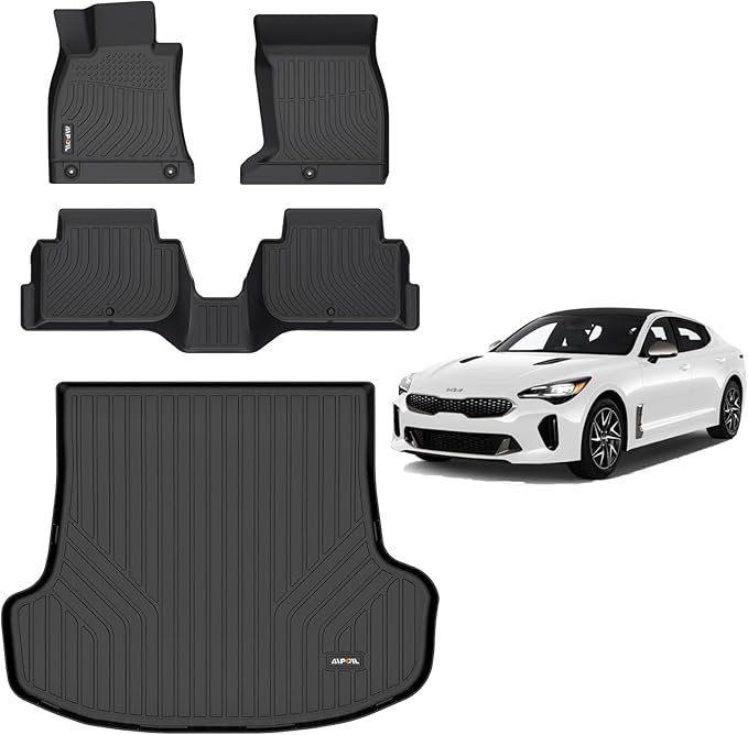 AIPOIL® Floor Mats & Cargo Liner Set for Kia Stinger AWD Models 2018-2024 | TPE All Weather Protection Heavy Duty Non-Slip Automotive | Full Set Floor Liners Accessories, Black
