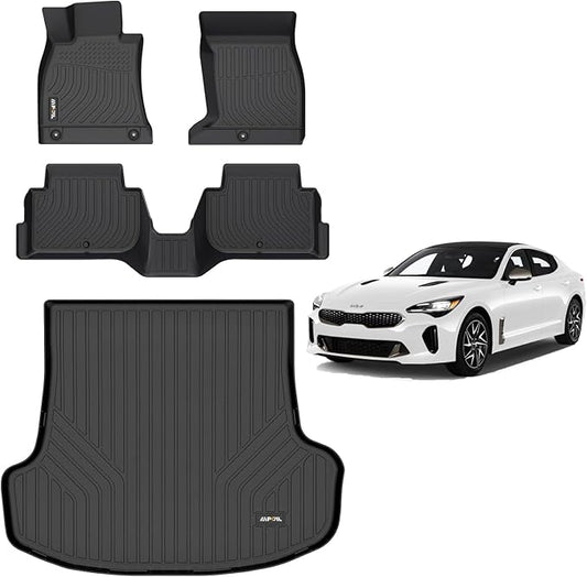 AIPOIL® Floor Mats & Cargo Liner Set for Kia Stinger AWD Models 2018-2024 | TPE All Weather Protection Heavy Duty Non-Slip Automotive | Full Set Floor Liners Accessories, Black
