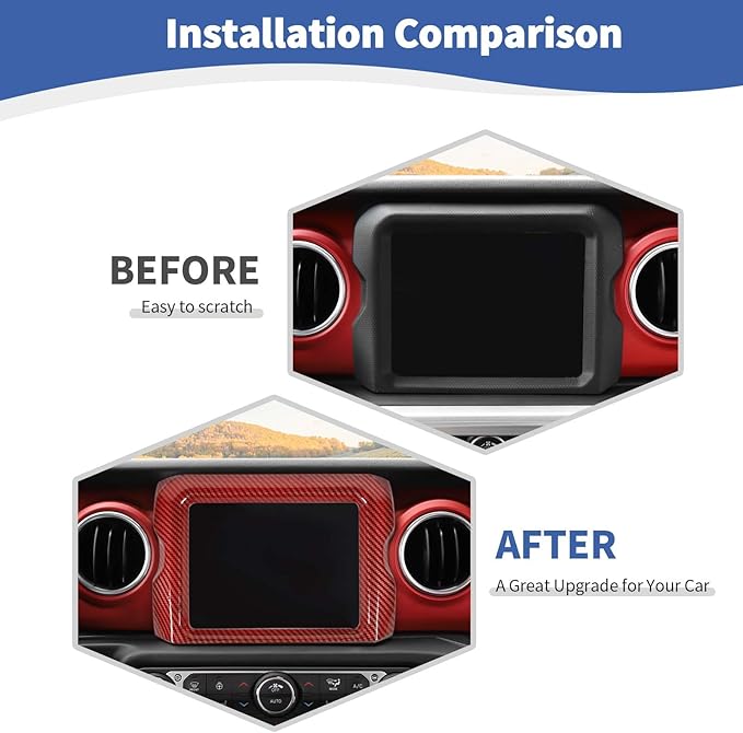 RT-TCZ for Jeep JL Center Console Radio Display Panel Trim Cover for Jeep Wrangler JL JLU Gladiator JT 2018-2023 Red Carbon Fiber Interior Accessories 8.4 inch