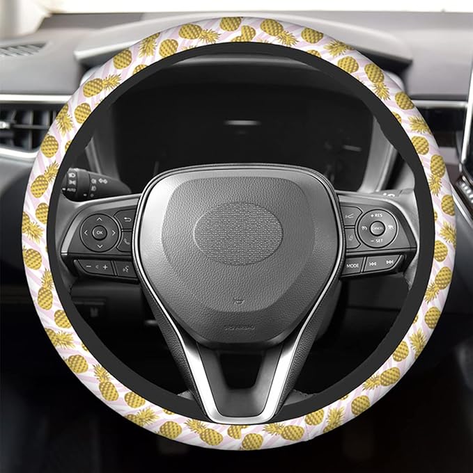 Swono Pineapple Car Neoprene Steering Wheel Cover Trendy Animal Print and Gold Pineapple 15 Inch Anti-Slip Wheel Wrap Case Protector for SUV Sedan Vans Trucks