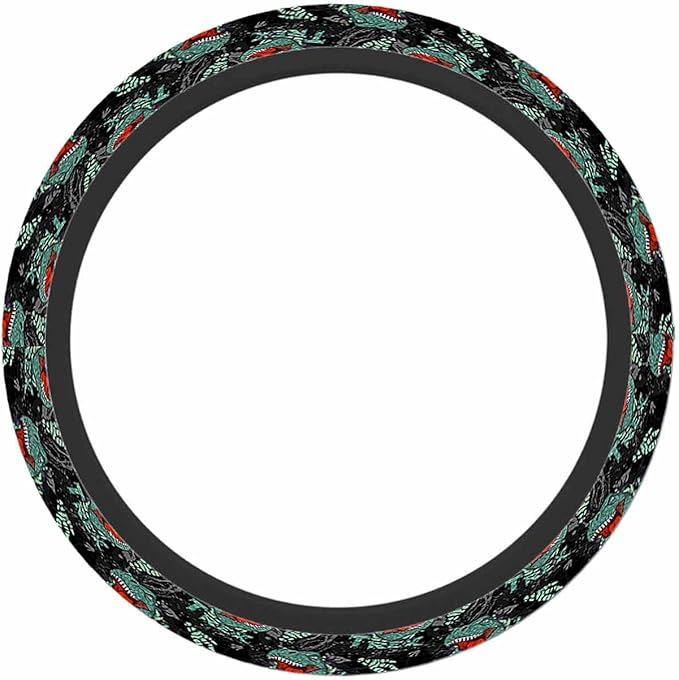 Dinosaur Head Steering Wheel Cover Open Mouth with Teeth Showing Steering Wheel Cover for Women Men Anti-Slip Breathable Steering Wheel Protector Car Accessories