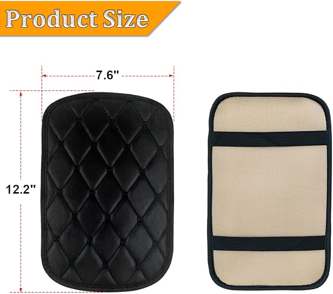 Auto Center Console Pad, PU Leather Car Center Console Box Cushion, Non Slip Soft Armrest Seat Box Cover, Waterproof Vehicle Armrest Protector, Car Accessories for SUV, Car (Rhombic Lattice Black)