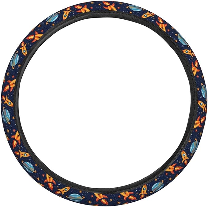 Rockets Planets Space Steering Wheel Covers Anti-Slip Elasticity Car Accessories Steering Wheel Protector Universal 15 Inch for Cars SUV Vehicle Truck