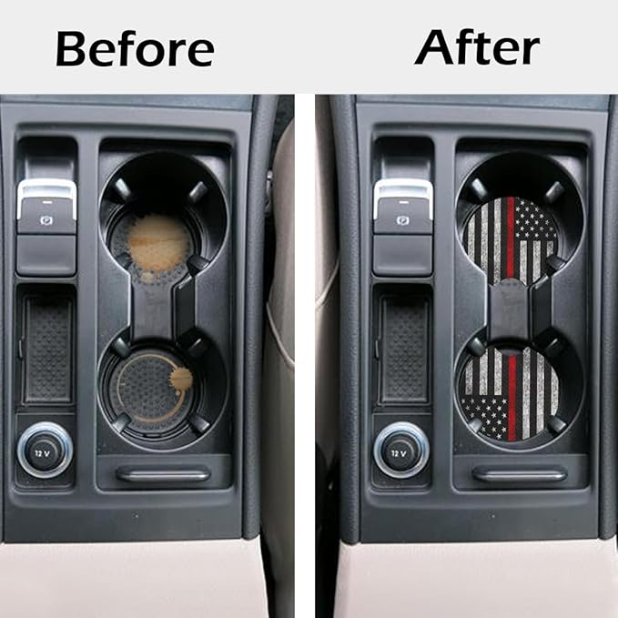 2 Pcs Car Cup Coasters, Red Grey American Flag Universal Non-Slip Rubber Car Coasters for Cup Holders 2.75 inch, Car Interior Accessories for Men