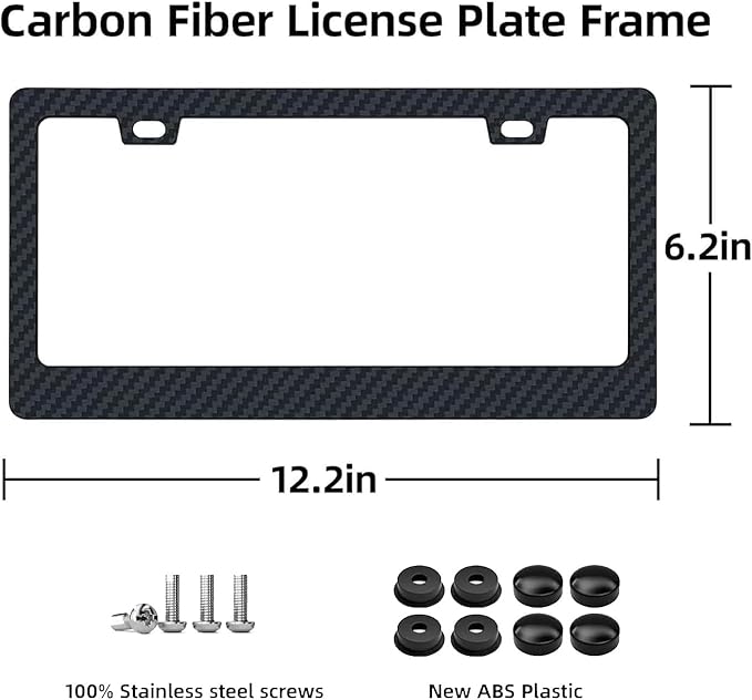 EWBN Carbon Fiber License Plate Frame,1 Pack Black License Plate Frames with Screws & Caps,Classic Carbon Fiber Design Car Black License Plate Holders Fits All Standard US Plates