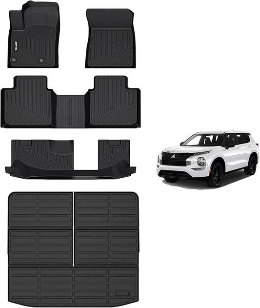 AIPOIL® Floor Mats & Cargo Liner Set for Mitsubishi Outlander 2022-2025 (Not for PHEV or Sport Models) | Fits 1st & 2nd & 3rd Row | All Weather Protection Automotive, Black.