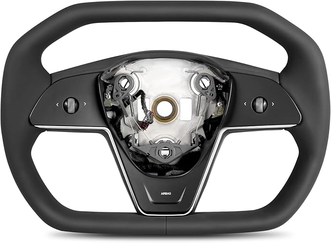 ZIMABLUE For Cybertruck-Style Heated Steering Wheel for Tesla Model 3 (2017–2023) & Model Y (2020–2024) | Black Microfiber Leather |Factory-Matched 1:1 Fitment