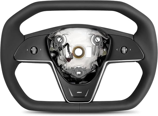 ZIMABLUE For Cybertruck-Style Heated Steering Wheel for Tesla Model 3 (2017–2023) & Model Y (2020–2024) | Black Microfiber Leather |Factory-Matched 1:1 Fitment