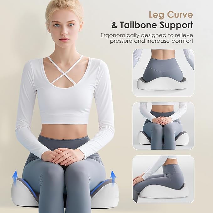 FLORICH Seat Cushion, Memory Foam Seat Cushion for Car Office Chair, Ergonomic Office Seat Chair Cushion for Sciatica Pain Relief, Larger Seat Cushion for for Long Sitting Office Workers - Grey