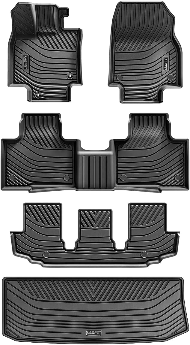 LASFIT Floor Mats&Trunk Mats for Toyota Highlander 8 Seats 2020-2025 2026 (Not for Hybrid), All Weather TPE Floor Liner & Cargo mats for Highlander，Front&Rear 4 Rows mats.