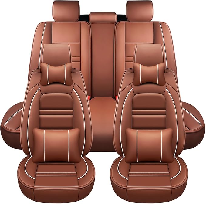 Seat Cover for Ford f150 2003-2025 | 5-Seats Seat Covers, Waterproof Seat Protectors, Automotive Seat Covers (Full Set with Pillow,Coffee)