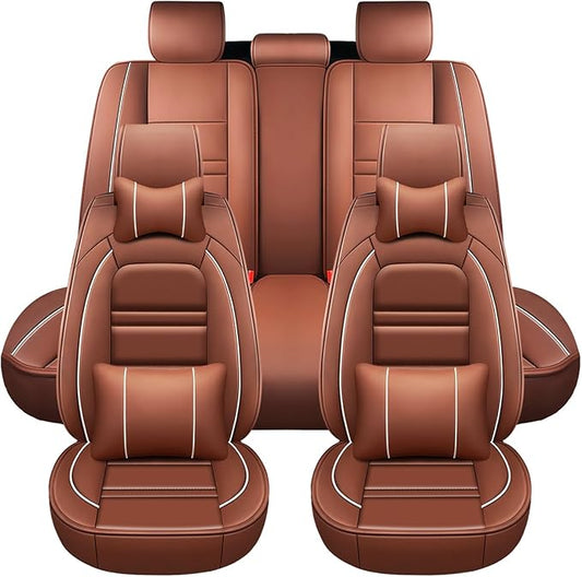 Seat Cover for Ford f150 2003-2025 | 5-Seats Seat Covers, Waterproof Seat Protectors, Automotive Seat Covers (Full Set with Pillow,Coffee)