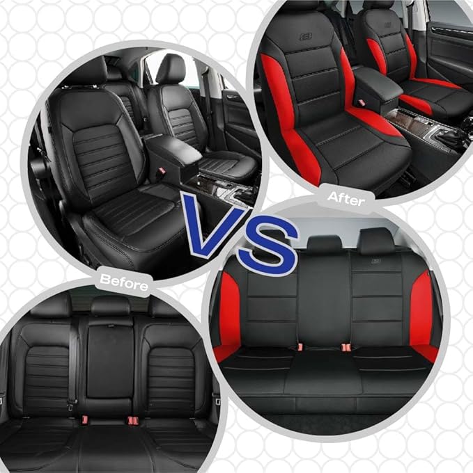 Skechers Memory Foam Car Seat Covers, Lycra Fabric Seat Covers &Thick Memory Foam, Car Seat Cover Full Sets, Airbag Compatible, Automotive Comfort Protection for Most Cars,Trucks, SUVs, Red