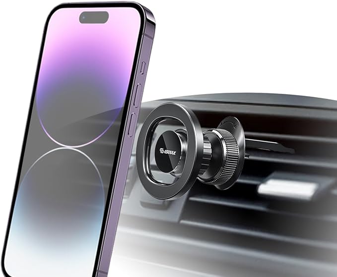 Esoulk Magnetic Car Phone Mount – Compact Air Vent Clip Holder with Strong Magnet, 360° Rotation, One-Touch Snap, Hands-Free Use – Universal for iPhone 17 16 15 14 13 Pro Max, Samsung, Google Pixel