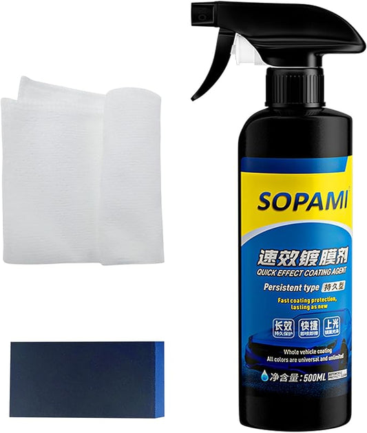 Quick Effect Coating Agent, Car Coating Spray, 17.6 OZ Polish Spray Waterless Wash Wax, Spray Wax Polish for Car Scratches(1PC+Sponge+Cloth)