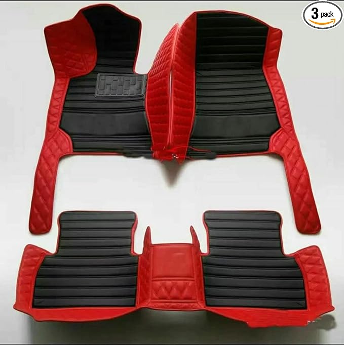 YaruicarCustom Car Floor Mats for 99.99% Sedan SUV Sports Car Men Women Protection Full Coverage Pads Anti-Slip Leather Floor Lining All Weather Car Floor Mats (Red Black)