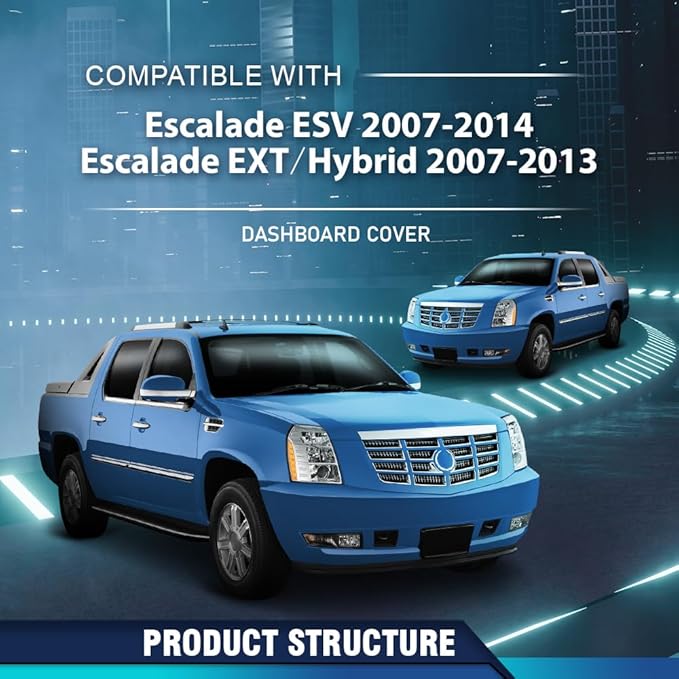 PIT66 Dash Cover Dashboard Panel Compatible with Cadillac Escalade ESV 2007-2014 Fit Cadillac Escalade EXT and Hybrid 2007-2013 Black Instrument Panel