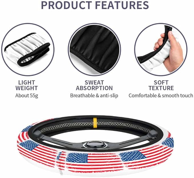 American Flag Elastic Steering Wheel Cover Brush Paint Texture Steering Wheel Cover Anti Slip Protective Case Universal Stretch Steering Protector