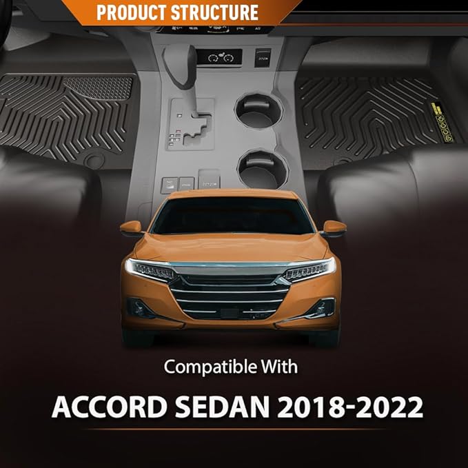 ANDPLAY TPE Floor Mats Liners Compatible with Honda Accord Sedan Models 2018 2019 2020 2021 2022 3-Piece Premium All Weather Protection Floor Liners alfombras para carro Black