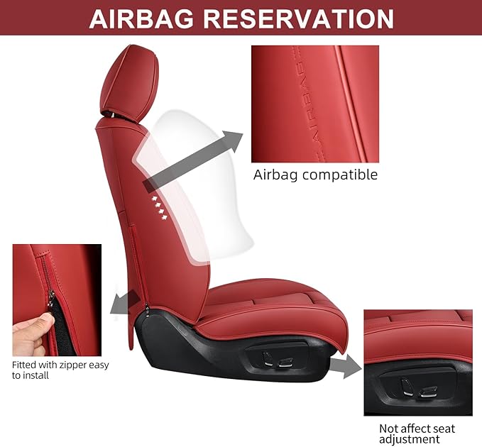Auto Car Seat Covers Accessories Full Set Leather Cushion Protector Breathable Waterproof Seat Cover for Cars Universal Fit (Wine, Front Pair and Rear)