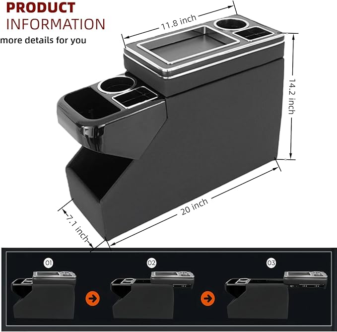 Universal Center Console Between Seat for Minivans, SUVs, Middle Van Console Floor Console Organizer Storage Box (with Sliding Lid Design)