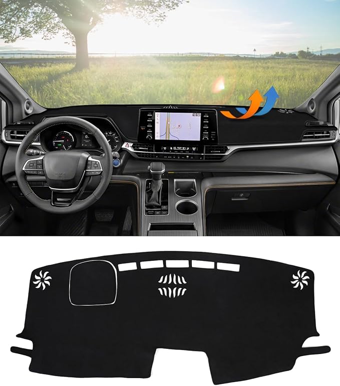 BIBLOZ Dash Cover for Toyota Sienna 2021-2025 2026 Accessories Black Flannel Dashboard Cover Mat Car Dashboard UV Sun Protection(No for XSE/Limited/Platinum)