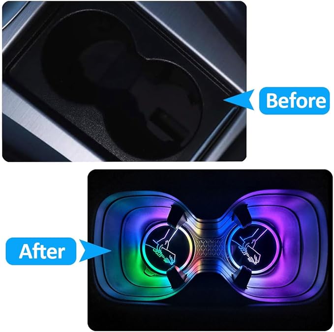 2PCS LED Cup Holder Lights for Car,7 Colors Changing USB Charging Cup Holder Insert Coasters,LED Car Coasters,Luminescent Cup Pad Interior Atmosphere Lamp Decoration Light