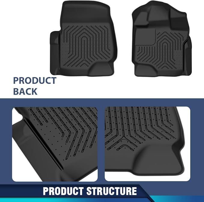PIT66 Floor Mats Cargo Liners Compatible with Ford F150 Super Crew 2015-2025(Fit 22-24 Lightning Models) (Heavy Duty) 2-Piece Premium All Weather Automotive TPE Liners