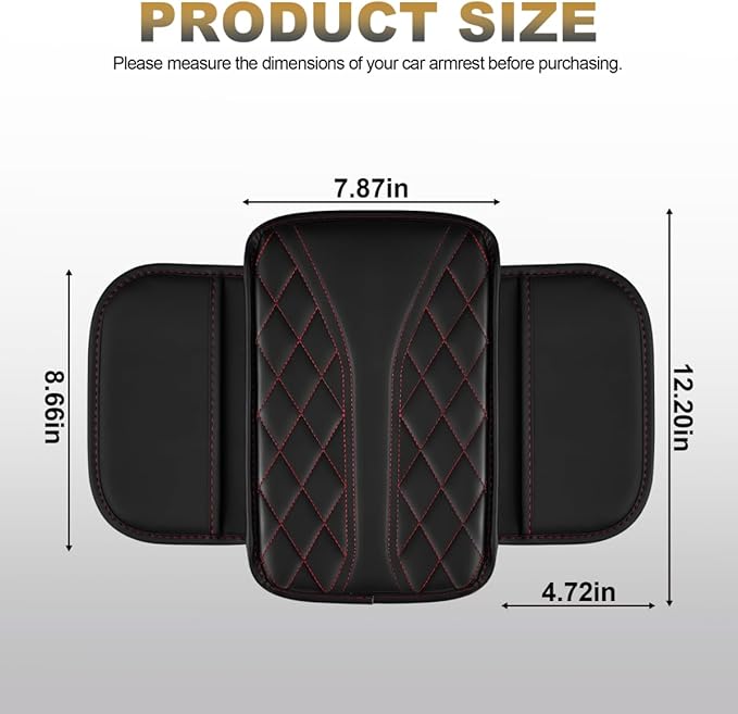 YORKNEIC Center Console Cover Fit for Ford Ranger,Upgraded Faux Leather Car Armrest Cover with 2 Storage Bags,Anti-Scratch/Wear-Resistant/Waterproof Car Armrest Cushion Protector(Black&Redline)