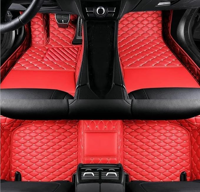 Errva Custom Personalized Floor Mats for Cars，Luxury Full Coverage All Weather Car Floor Mats，Anti-Slip Leather Car Mat Set ，Custom Floor Mats for 98.99% of Cars, Trucks & SUVs (red beige1)