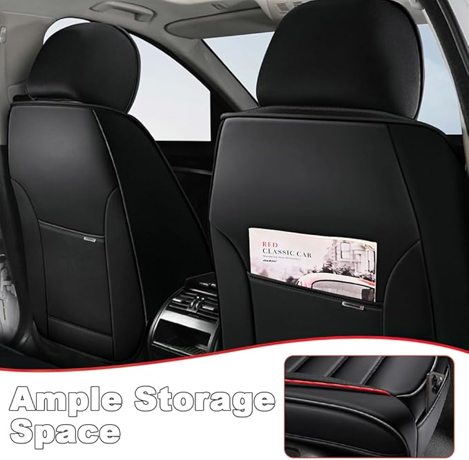 5 Seat Covers Fit for Acura Integra 2023-2026, Waterproof Premium Leather Automotive Accessories Seat Protectors Seat Cushions Wear-Resistant Car Seat Covers(Black&Red,Full Deluxe)