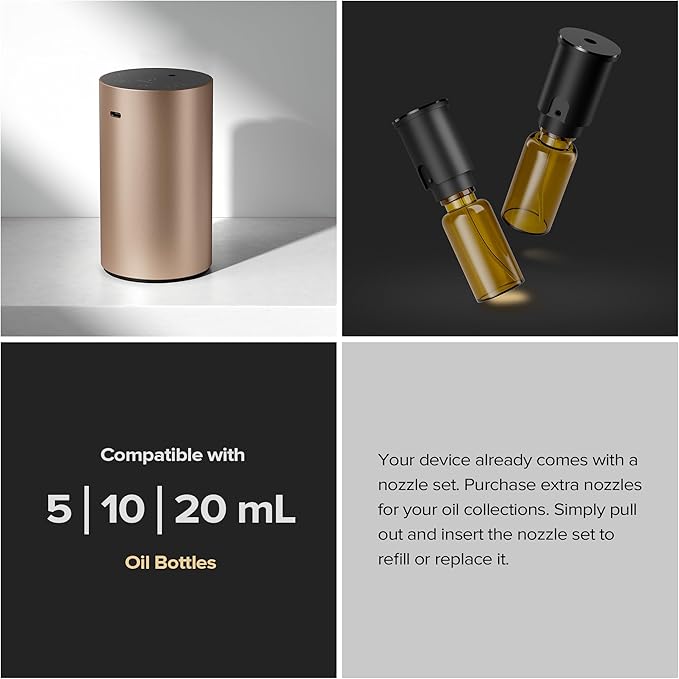 Airversa Waterless Essential Oil Diffuser Starter Kit with 30mL Sandal Lux Fragrance Oil, Battery Operated Mini Scent Air Machine Portable Diffuser for Home Car Office, Desert Titanium ADX Kit