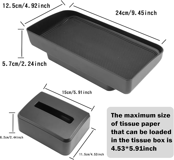 Ruiya Audi Q5 Console Organizer for Audi Q5 2021-2025 Accessories ABS Material Dash Storage Tray with ETC Magnetic Tissue Box Compatible with 2021 2022 2023 2024 2025 Audi Q5(2Packs)