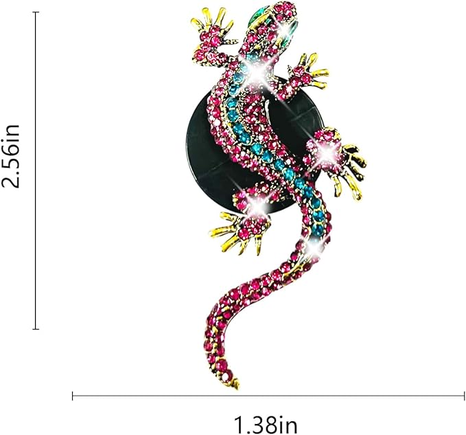 2 Pcs Bling Pink Gecko Car Air Freshener Accessories - Crystal Rhinestone Decor, Cute Car Vent Clip Diffuser