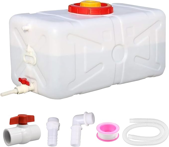 12 Gallon Portable Water Tank with Spigot&Hose, Water Storage Container for Camping, RV, Truck, Emergency Preparedness（Thickening）