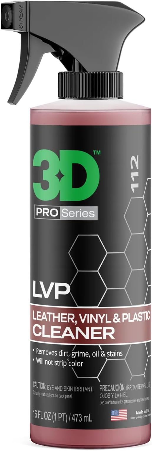 3D LVP Interior Cleaner - Removes Dirt, Grime, Grease, Oil & Stains from Leather, Vinyl & Plastic - Great for Seats, Steering Wheels, Door Panels, Dashboards - Car, Office, Home Use 16oz.