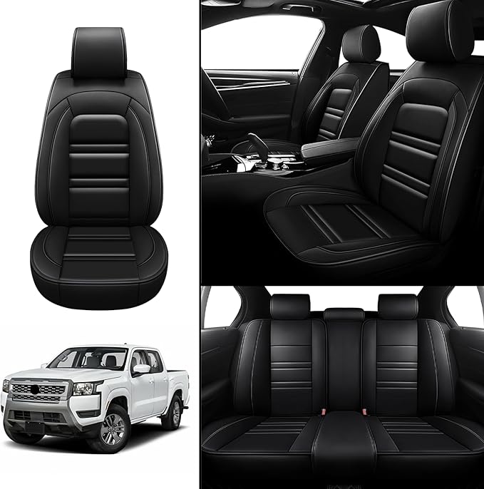 Seat Covers for Nissan Car Frontier 1998-2025 | 5-Seats Leather Seat Covers, Easy to Install Automotive Seat Covers Full Set (Full Set, Black)