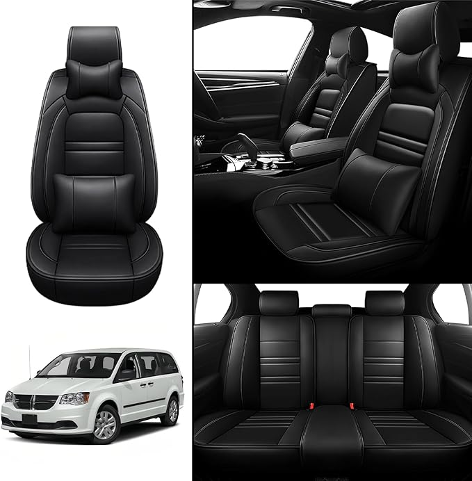 Seat Covers for Dodge Grand Caravan 1999-2020 | 5-Seats Seat Covers, Waterproof Seat Protectors, Automotive Seat Covers (Full Set with Pillow,Black)