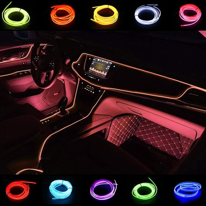 ABALDI El Wire Neon Car Lights Car Interior Trim Light Strip Advanced Low Power Consumption Design for Interior Panel Gap Decorative(5m/16ft,Pink)