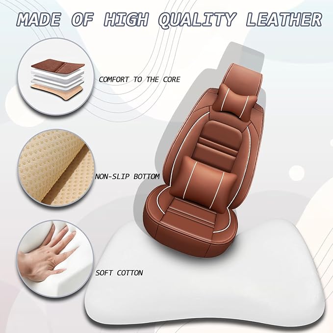 Seat Cover for Ford f150 2003-2025 | 5-Seats Seat Covers, Waterproof Seat Protectors, Automotive Seat Covers (Full Set with Pillow,Coffee)