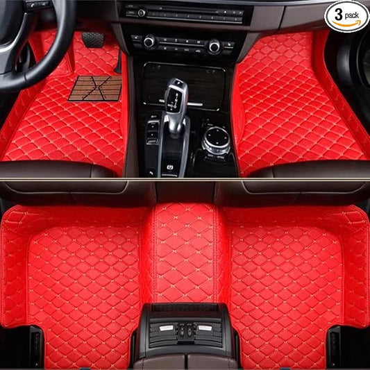 YaruicarCustom Car Floor Mats for 99.99% Sedan SUV Sports Car Men Women Protection Full Coverage Pads Anti-Slip Leather Floor Lining All Weather Car Floor Mats (Red Beige)