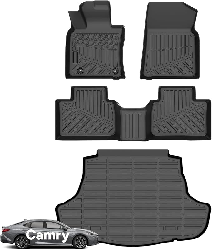 Wayhigh-for 2025 Toyota Camry Hybrid/LE/SE/XLE/XSE All Weather Floor Mats and Cargo Liner Set TPE Car Mats Waterproof Anti-Slip Rubber Trunk Liner Camry Accessories