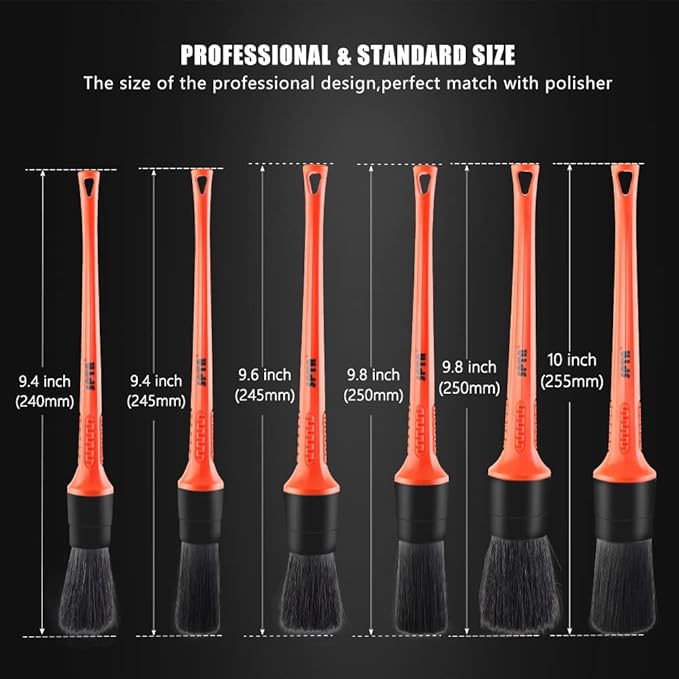 Car Detailing Brush Kit, 6Pcs Auto Boar Hair Detail Brush Set Automotive Interior Exterior No Scratch Microfiber Detailing Brushes for Cleaning Air Vents, Engine Bays, Dashboard & Wheels -BRFCD15